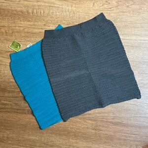 NWT Prime Cut Textured Stretch Skirt Bundle One Size Fits Most Teal Charcoal